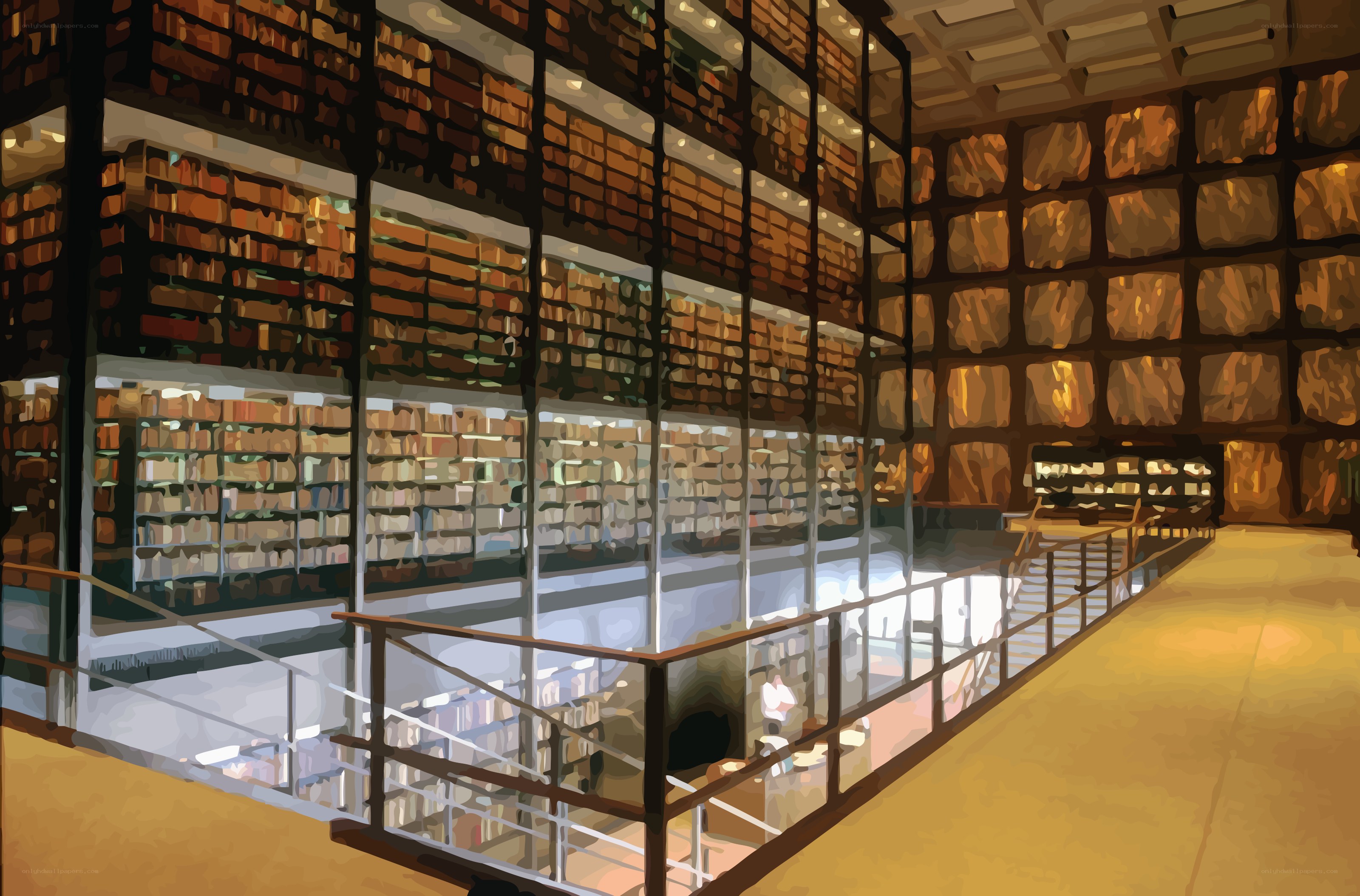 Library with tall bookshelves