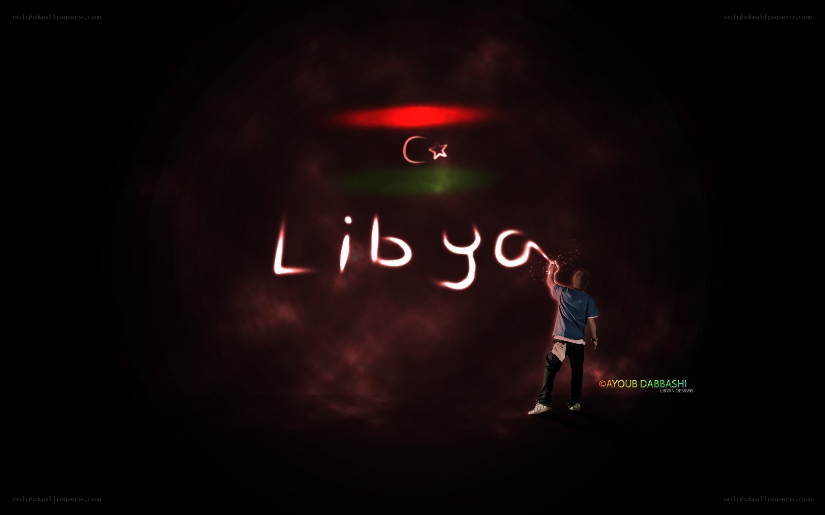 Libya flag art with light writing