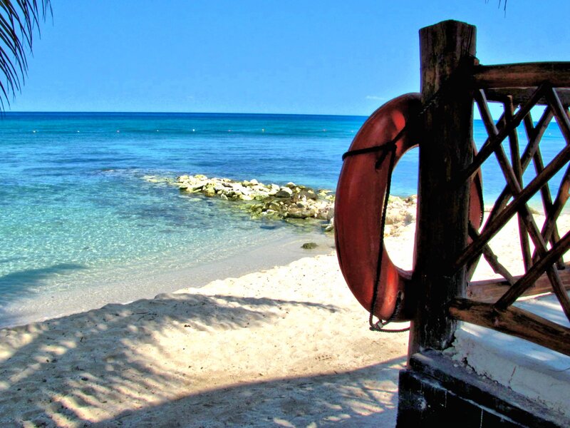 Life Preserver on Beach — Blue