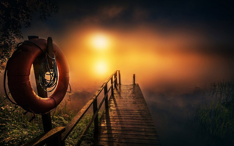 Life Preserver on Dock — Orange