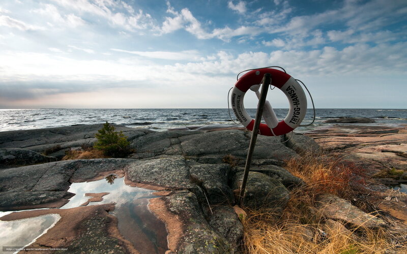 Life Preserver on Rocks — Blue