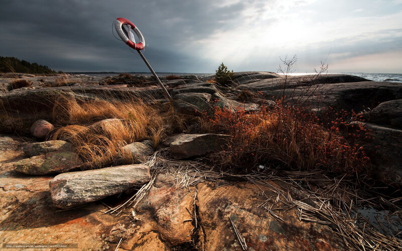 Life Preserver on Rocks — Gray
