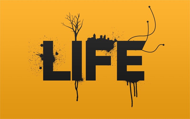 Life word art with city and tree