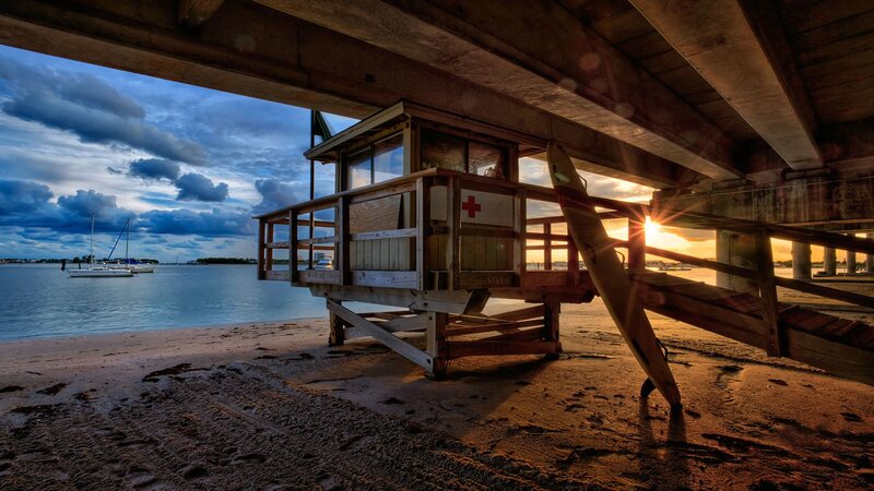 Lifeguard Station on Beach — Blue, Dramatic