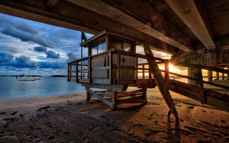 Lifeguard Station on Beach — Blue