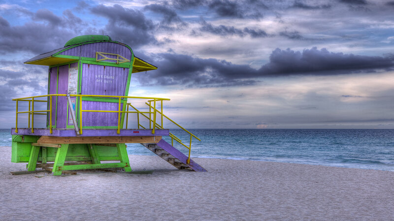 Lifeguard Station on Beach — Purple, Dramatic