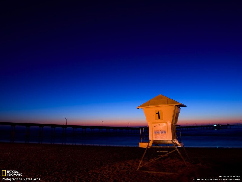 Lifeguard tower at dusk