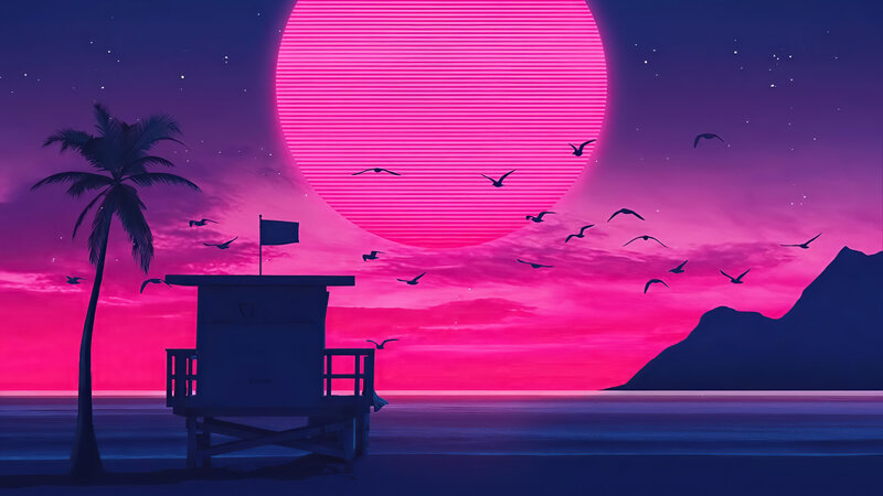 Lifeguard Tower at Sunset — Pink