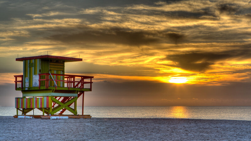 Lifeguard Tower on Beach — Yellow, Dramatic