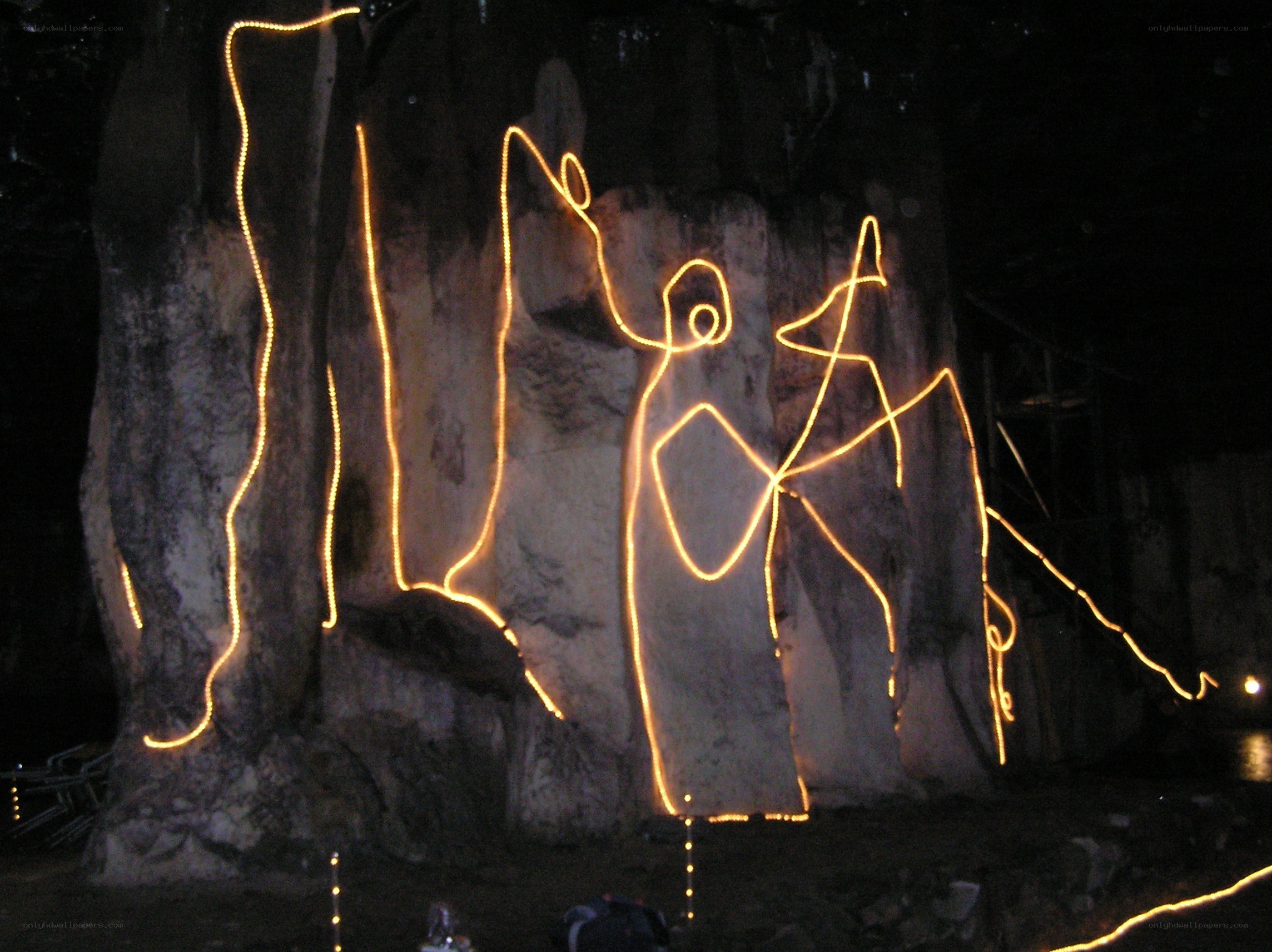 Light art on rock formation