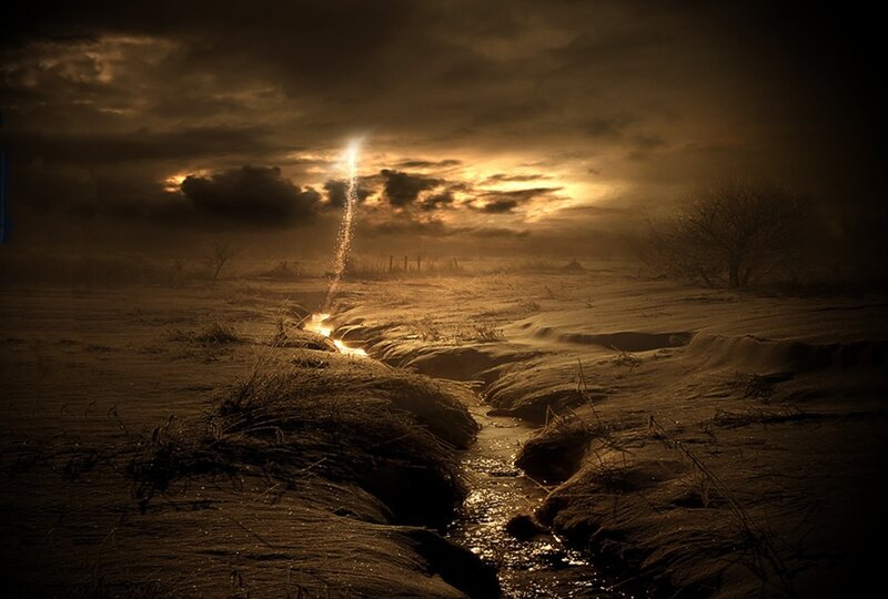 Light Beam in Snowy Field