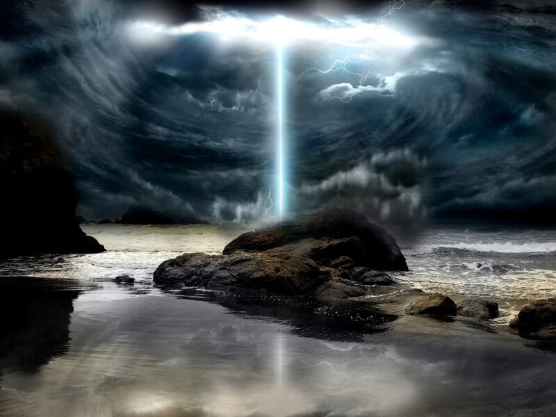 Light Beam on Rocky Shore