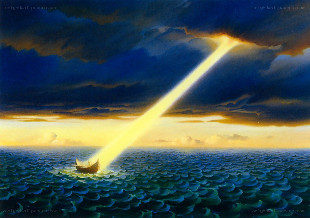 Light beam over the sea