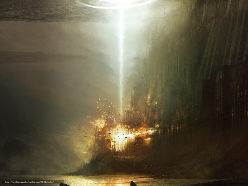 Light beam strikes city