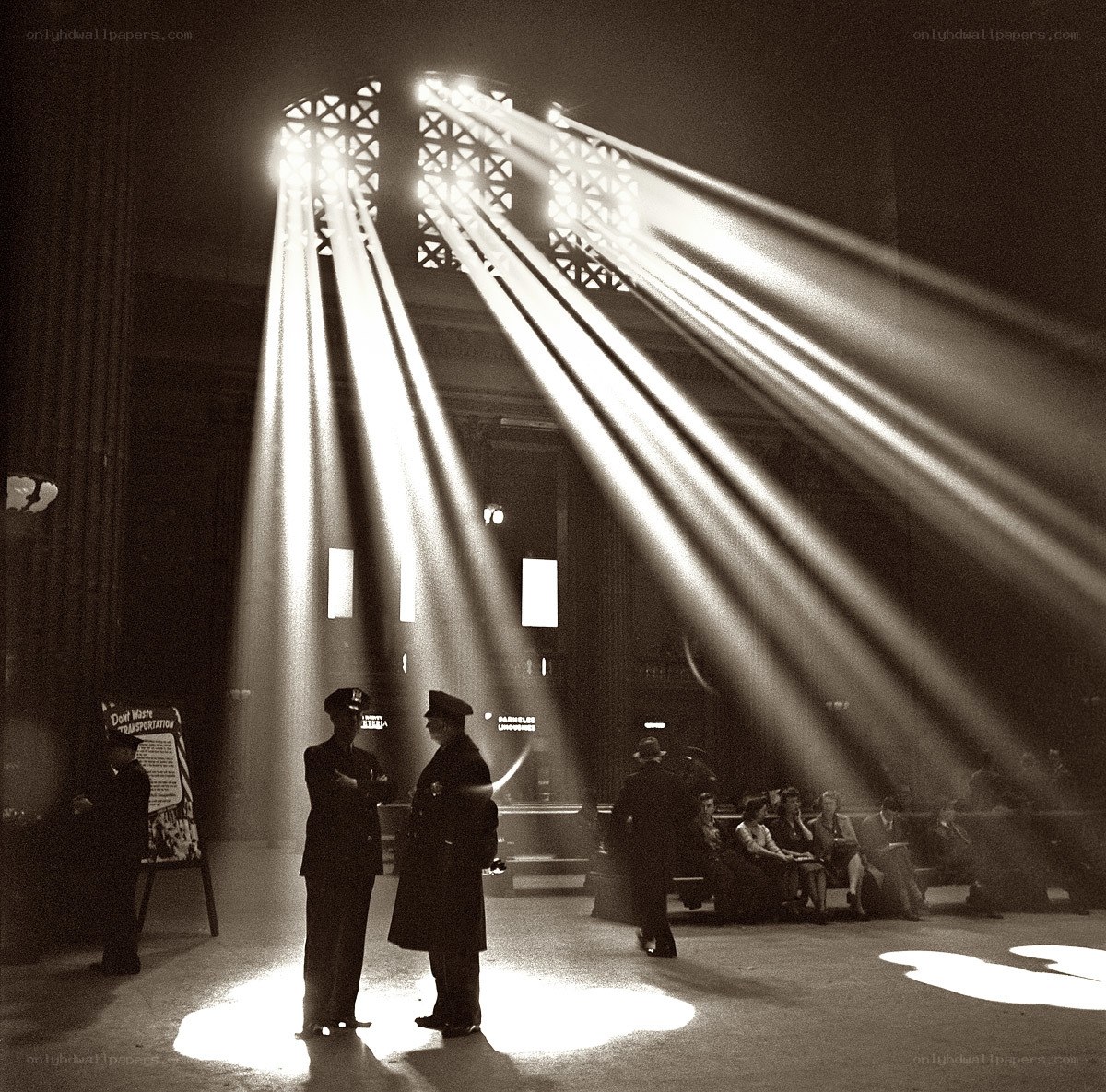 Light beams in a train station