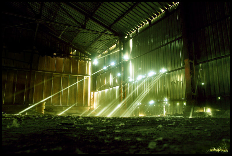 Light beams in an industrial hall