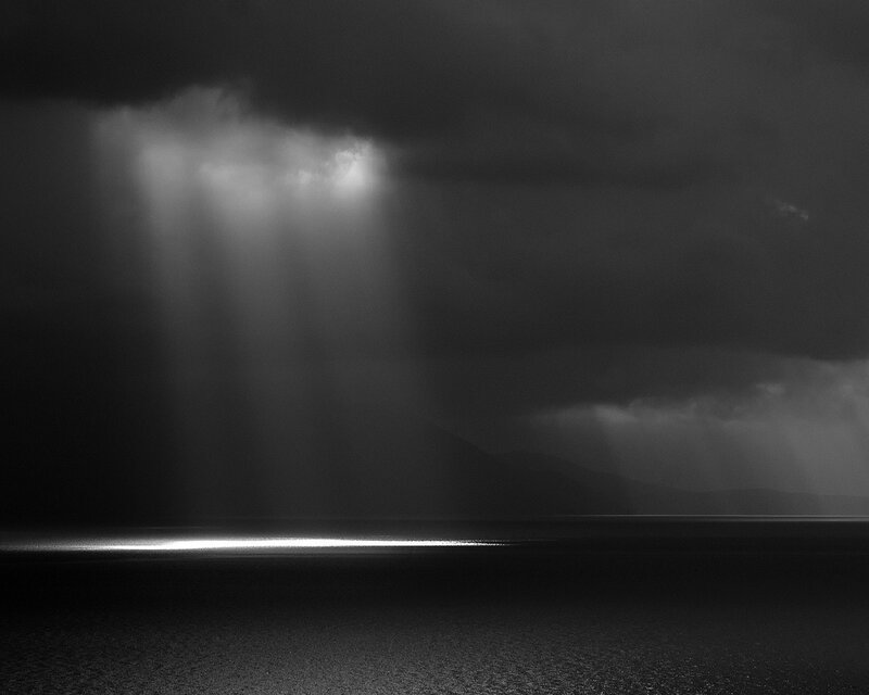 Light Beams over Water — Black, Dramatic, Night