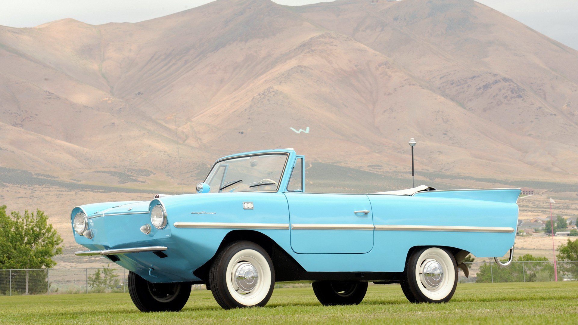 Light blue amphibious car