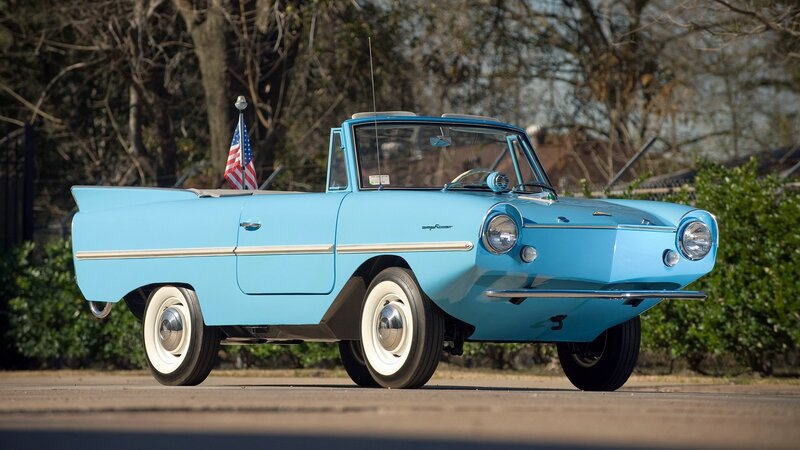 Light blue amphibious car