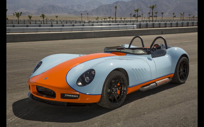 Light blue and orange sports car