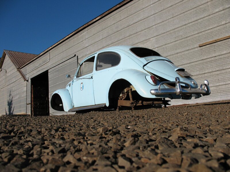 Light blue Beetle on display