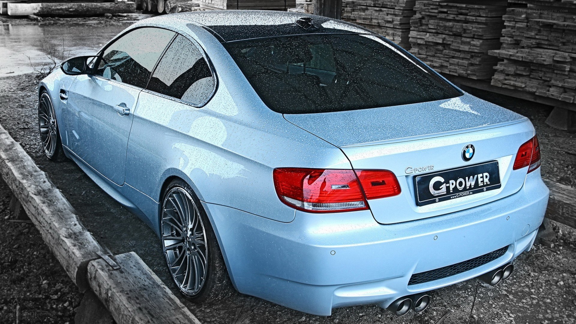 light blue BMW coupe