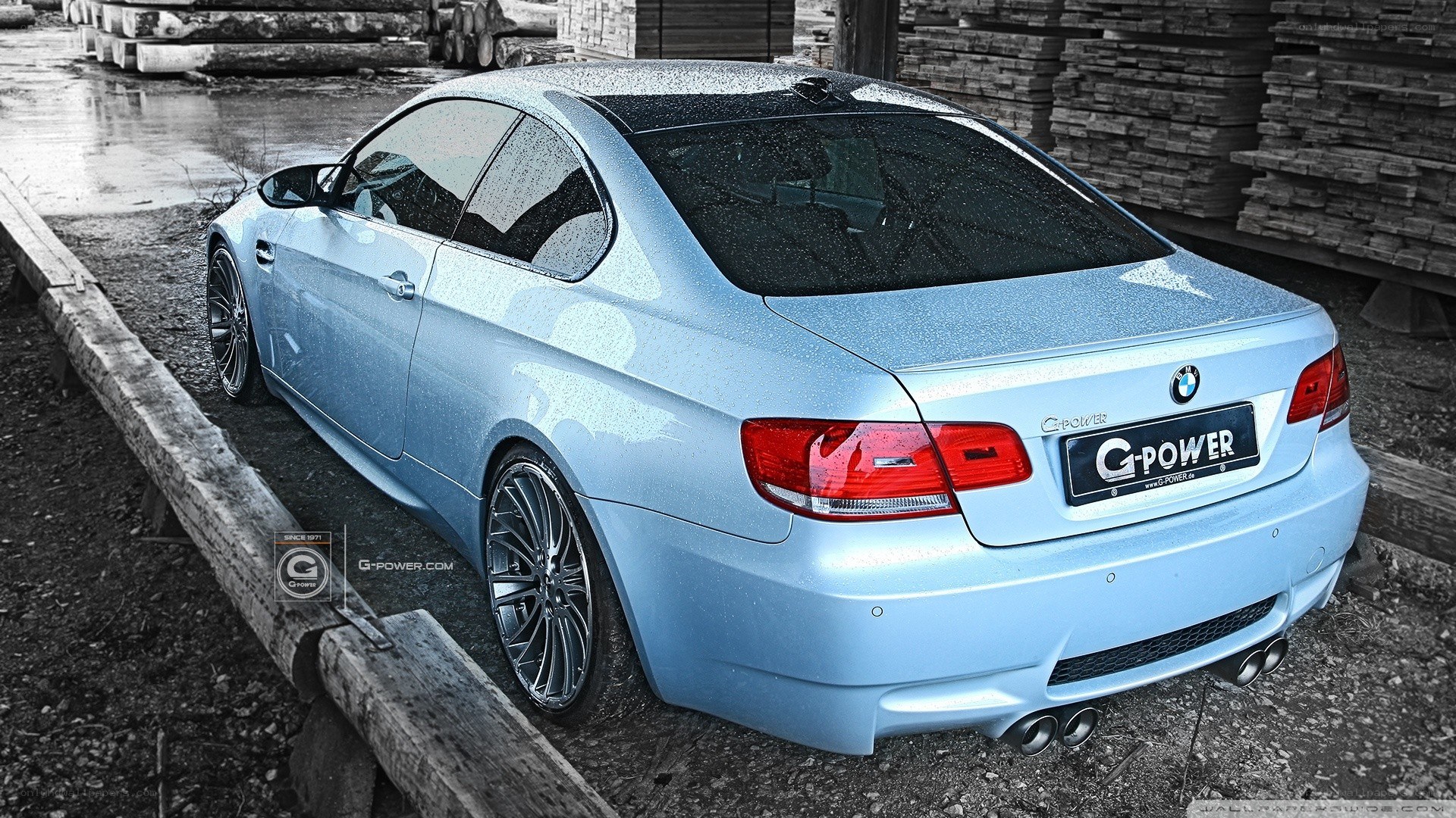 light blue BMW coupe