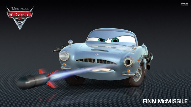 Light Blue Car with Rocket