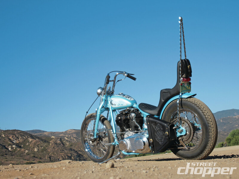 Light-blue Chopper Motorcycle