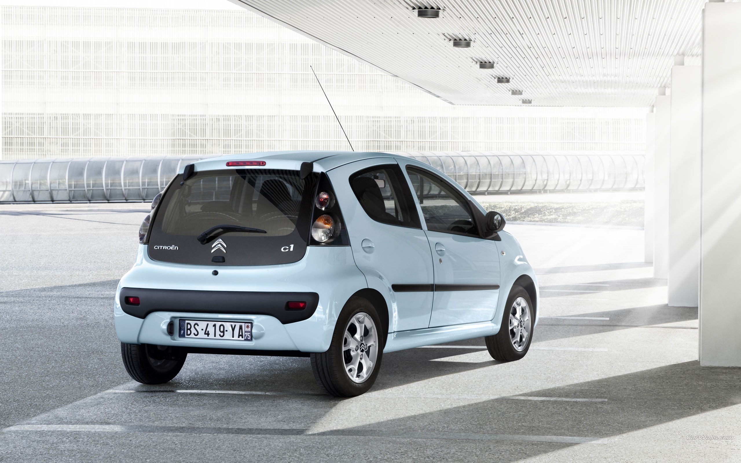 Light blue Citroën C1 parked