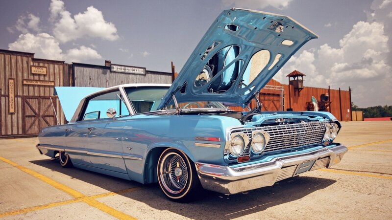 Light-blue Classic Car — Blue, Dramatic, Afternoon, Photograph