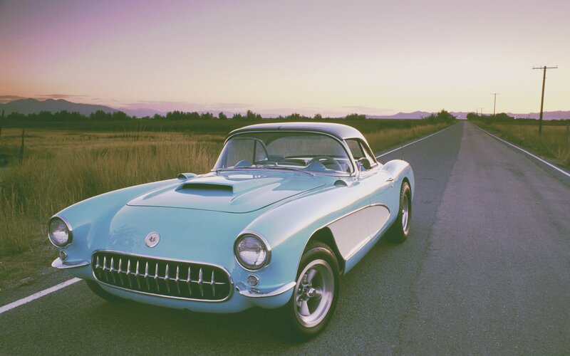 Light-blue Classic Car — Blue, Serene, Sunset