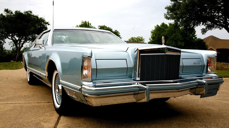 Light Blue Classic Car — Calm, Afternoon, Photograph, Trees