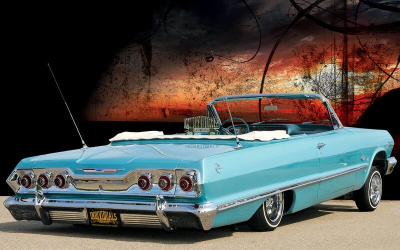 Light Blue Convertible Car — Dramatic, Sunset