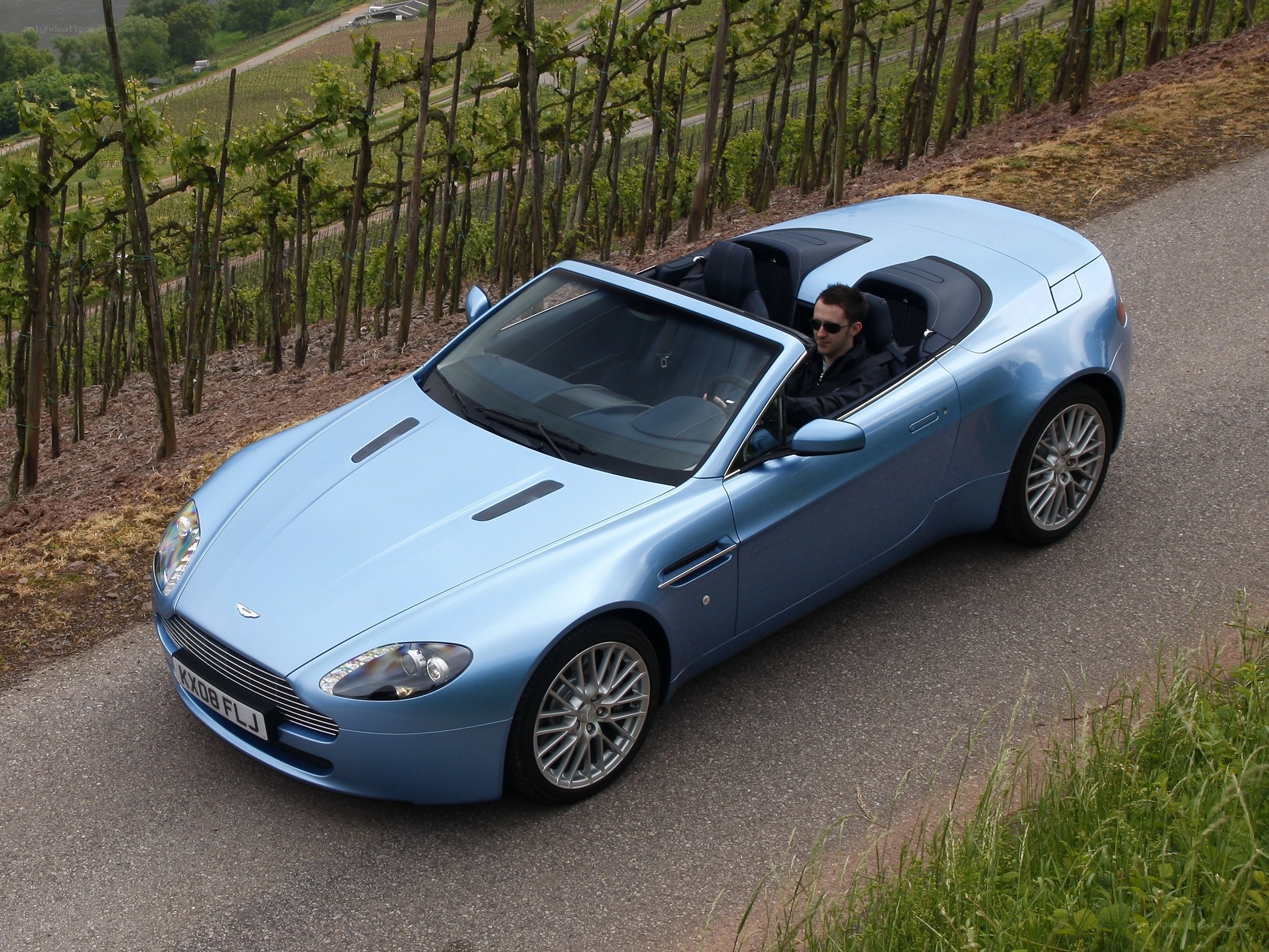 Light blue convertible sports car