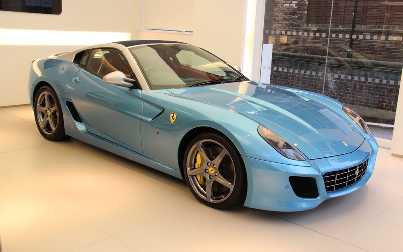 light blue Ferrari sports car