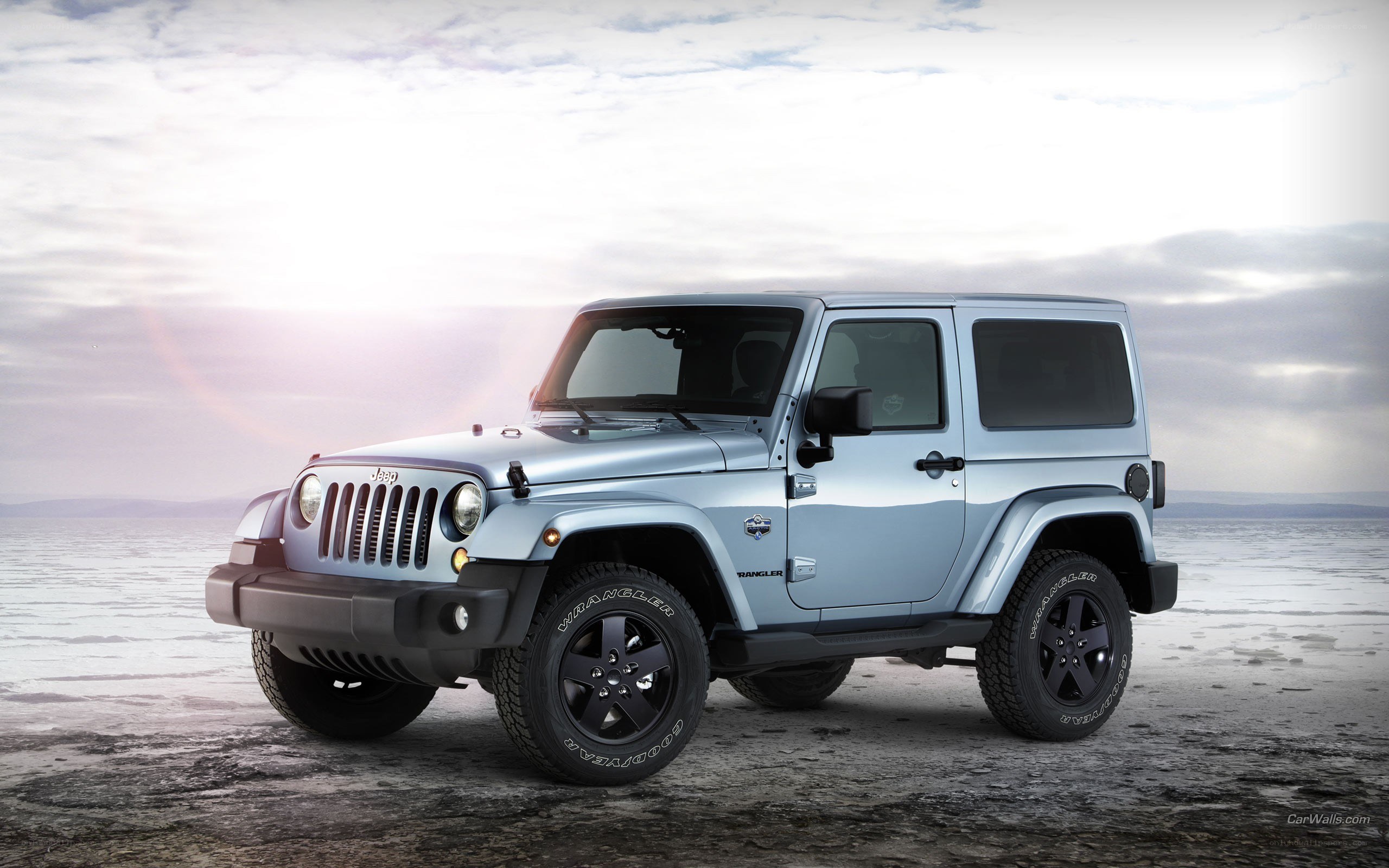 Light blue Jeep Wrangler