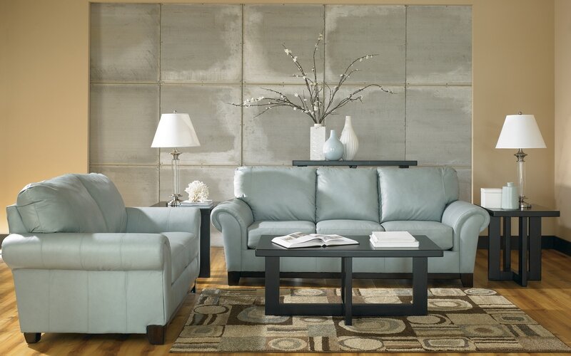 Light Blue Leather Sofa Set