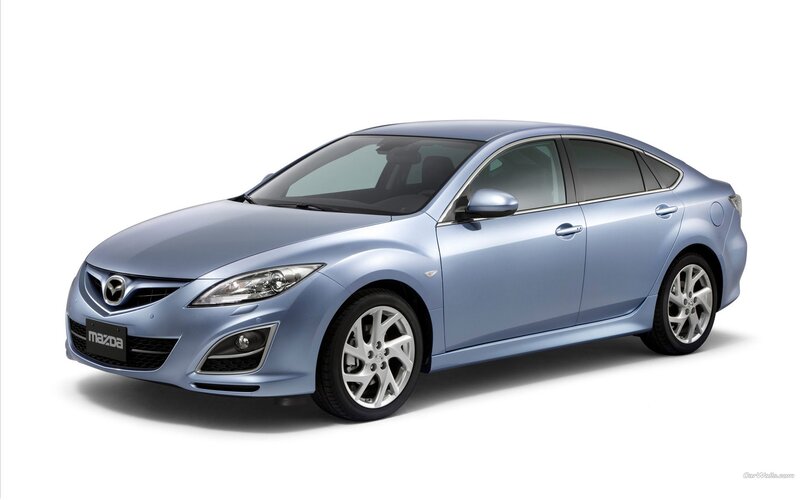 light blue mazda sedan