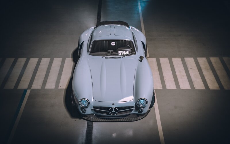 Light-blue Sports Car — Gray, Dramatic, Night