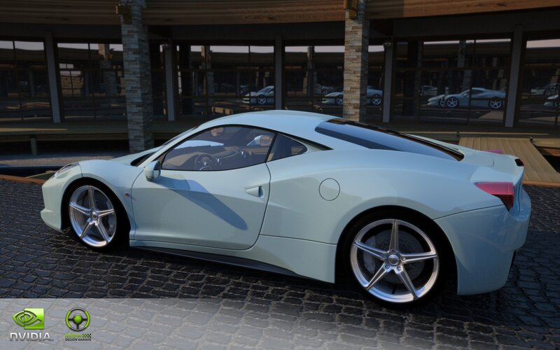 light blue sports car on cobblestones
