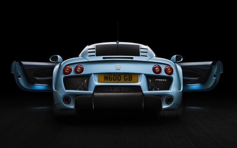 light blue sports car rear view
