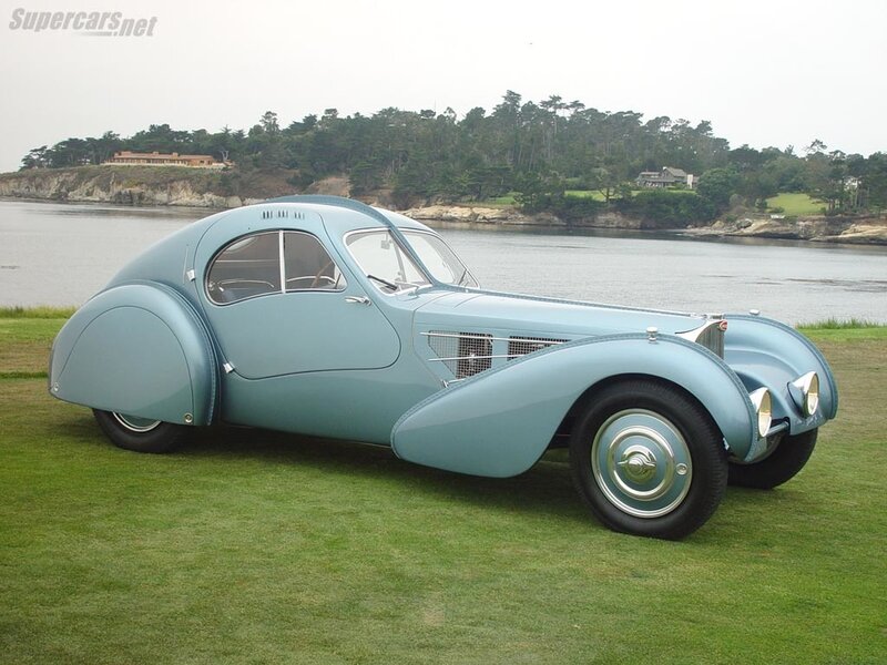 Light blue vintage Bugatti car