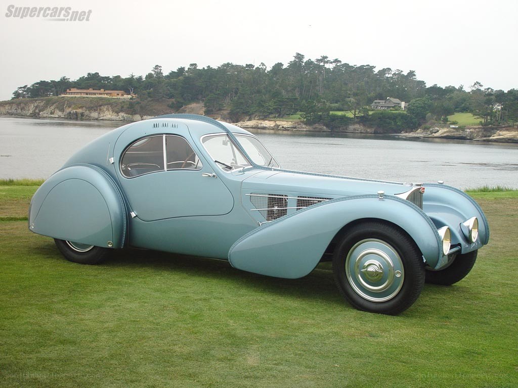 Light blue vintage Bugatti car