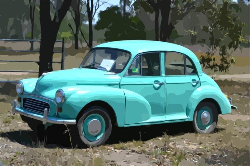 Light Blue Vintage Car — Cyan, Calm, Afternoon