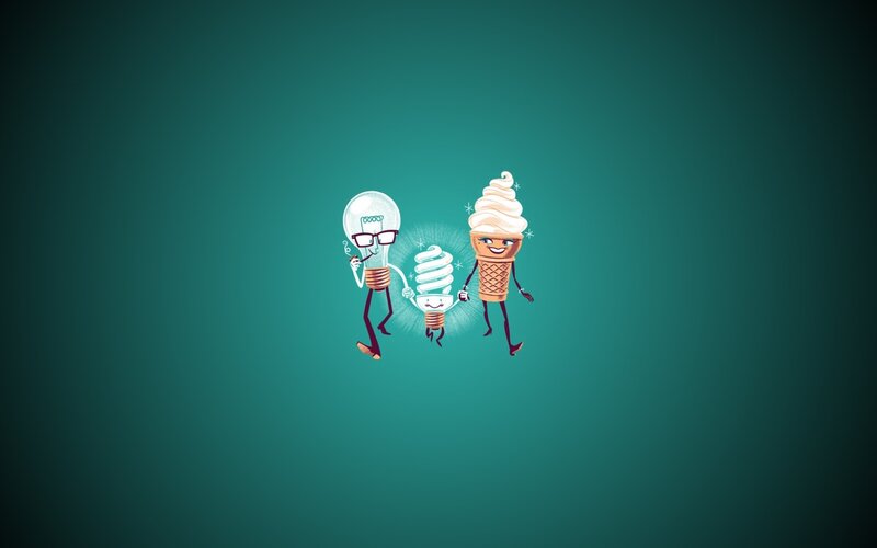 light bulb and ice cream characters