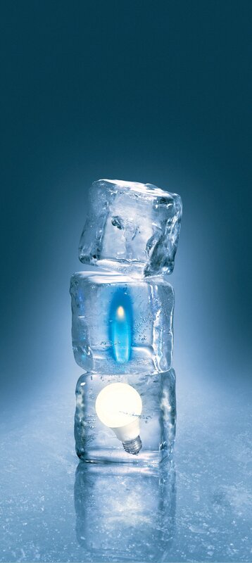 Light bulb in ice cubes