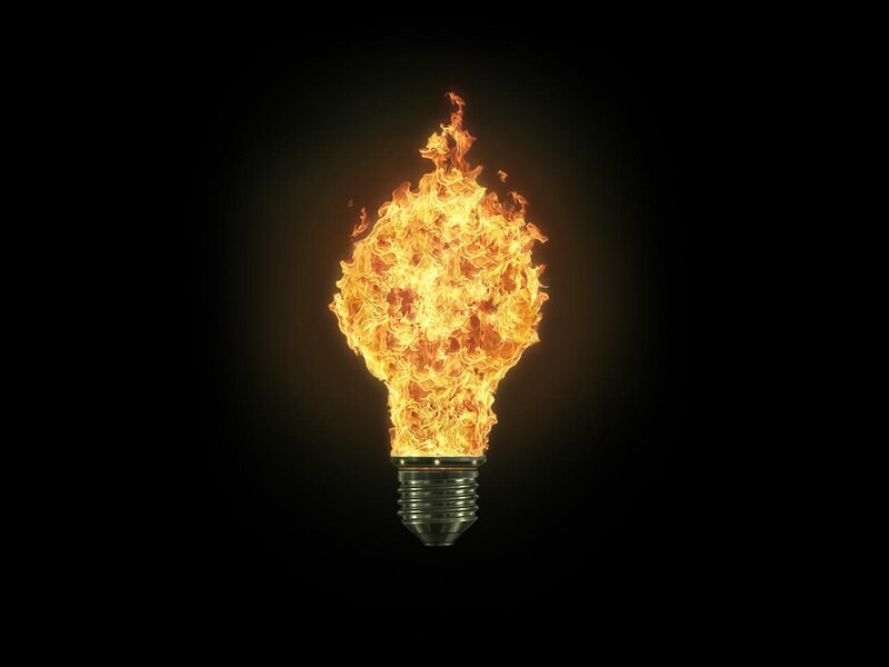 Light Bulb on Fire — Black, Dramatic