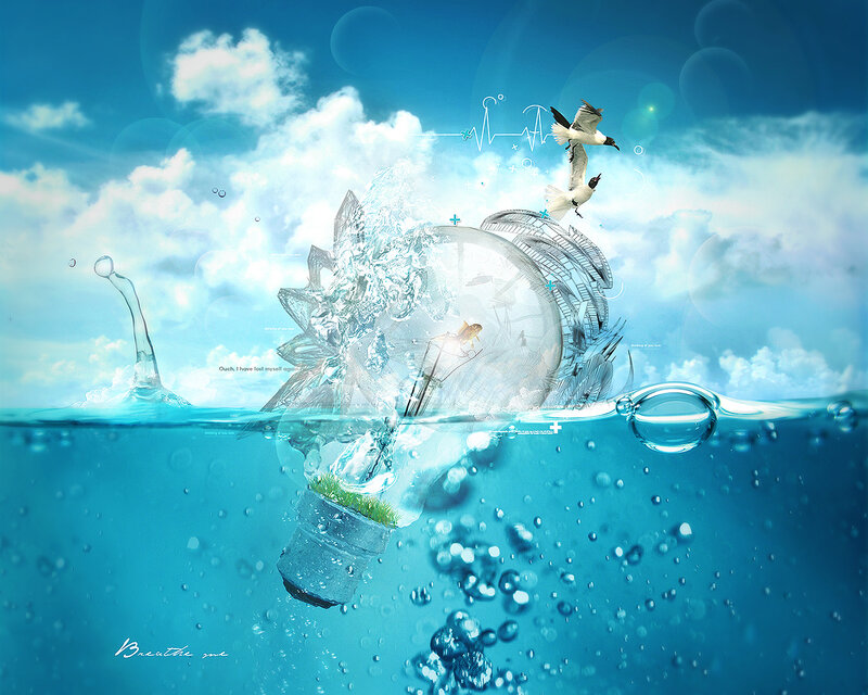 Light bulb underwater with birds