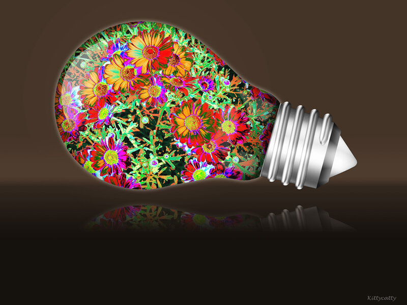 Light Bulb with Flowers — Green
